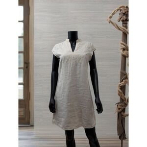 Cynthia Rowley 100%‎ Linen Beige Embroidered Tunic Dress Boho Resort Size 4